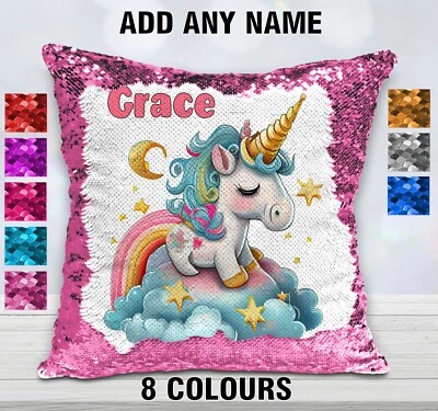 Baby Unicorn Cushion Cover Sequin Throw Pillow Flip Sequins Personalised - image 1 of 4