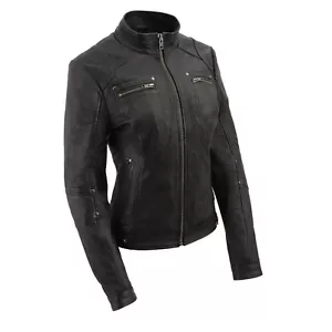 Chaqueta de moda acolchada de cuero Milwaukee SFL2806 para mujer con cuello de buceo mandarín - Imagen 1 de 6