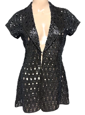 Chaqueta Top Salvatore Ferragamo Pasarela Cuero Bordado Negra US 0 2 / IT 38 Foto 1 de 4