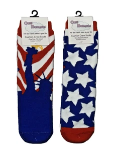 Cozy Moments 2 Pair Patriotic Unisex Cushion Crew Socks One Size Fits Most New! - Picture 1 of 7