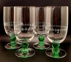 Portmeirion Options FOUR  7" Etched Green Stem Glass Iced Tea Goblets - Picture 1 of 7