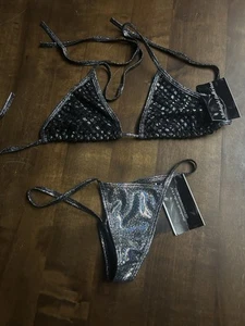 NWT Sexy Skimpy Midnight Ballerina Tri-Top Y-String Bottom Bikini Lingerie Set - Picture 1 of 6