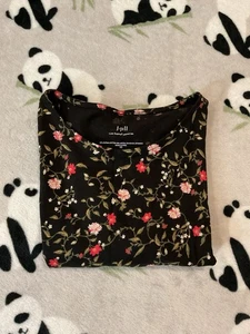 J Jill Luxe Supima Damen X-Small Relaxed Top schwarz rot Blumen Stretch Bluse XS - Bild 1 von 5