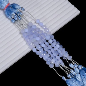 Natural Blue Chalcedony Gemstone Heart Faceted Beads 8X8X4 mm Strand 4" AB-933 - Picture 1 of 4