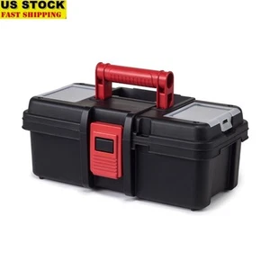 13 Inch Tool Box Plastic Storage Organizer Portable Heavy Duty W/ Removable Tray - Picture 1 of 6
