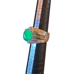 Anillo Cabachón Jade Tono Esterlina Y Oro Y Estrás Talla 5.5 - Imagen 1 de 9