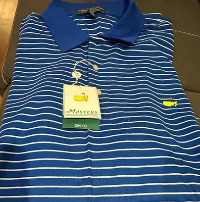 NUEVO CON ETIQUETAS Masters Collection Polo Para Hombres XL Azul Blanco Rayas S/S Camisa de Golf Informal Foto 1 de 4