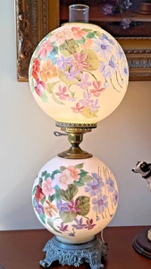 Gone With The Wind Parlor Lamp Double Sided Hand Painted Rose 25” 3 Way Signed - Picture 1 of 24