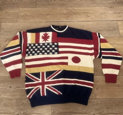 Vintage Structure Word Flags Heavyweight Knight Sweater Made In USA Sz L - Image 1 of 4