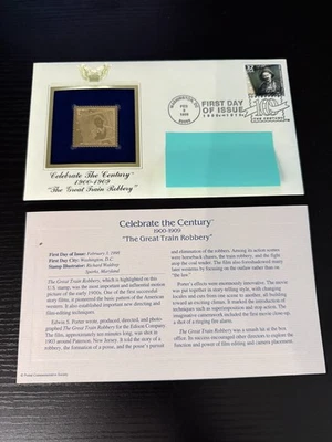 C.T.C THE GREAT TRAIN ROBBERY 22k Gold & First Day of Issue US Stamps - Image 1 of 4
