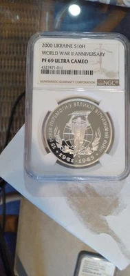 Ukraine 2000 "World War II Anniversary" 10H silver coin NGC PF 69 UC - Image 1 of 2