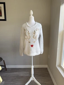 Rebecca Malone girls white pullover Christmas fleece top - Picture 1 of 6