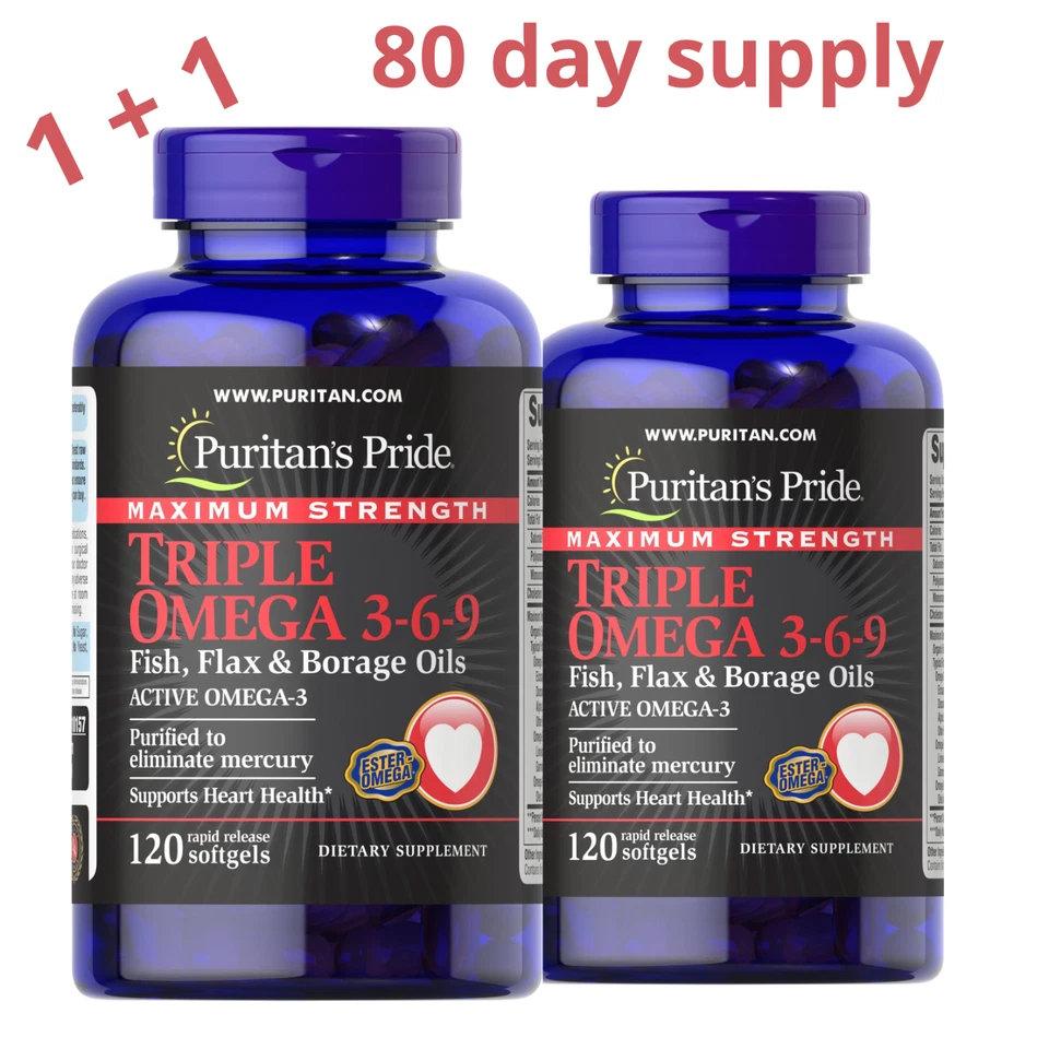 Puritan's Pride MAXIMUM Strength Triple Omega 3-6-9 120 Softgels