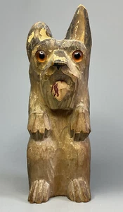 Vintage Germany Carved Wooden Scotty Dog Glass Eyes Wall Pocket Match Box Holder - Picture 1 of 11