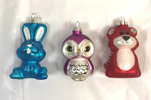 3 Rauch Glass Christmas Ornaments Blue Bunny Rabbit Purple Owl Red Bear - Picture 1 of 19