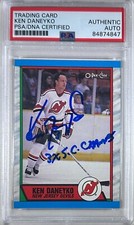 Ken Daneyko  auto insc 1989 O-Pee-Chee RC PSA Encapsulated New Jersey Devils