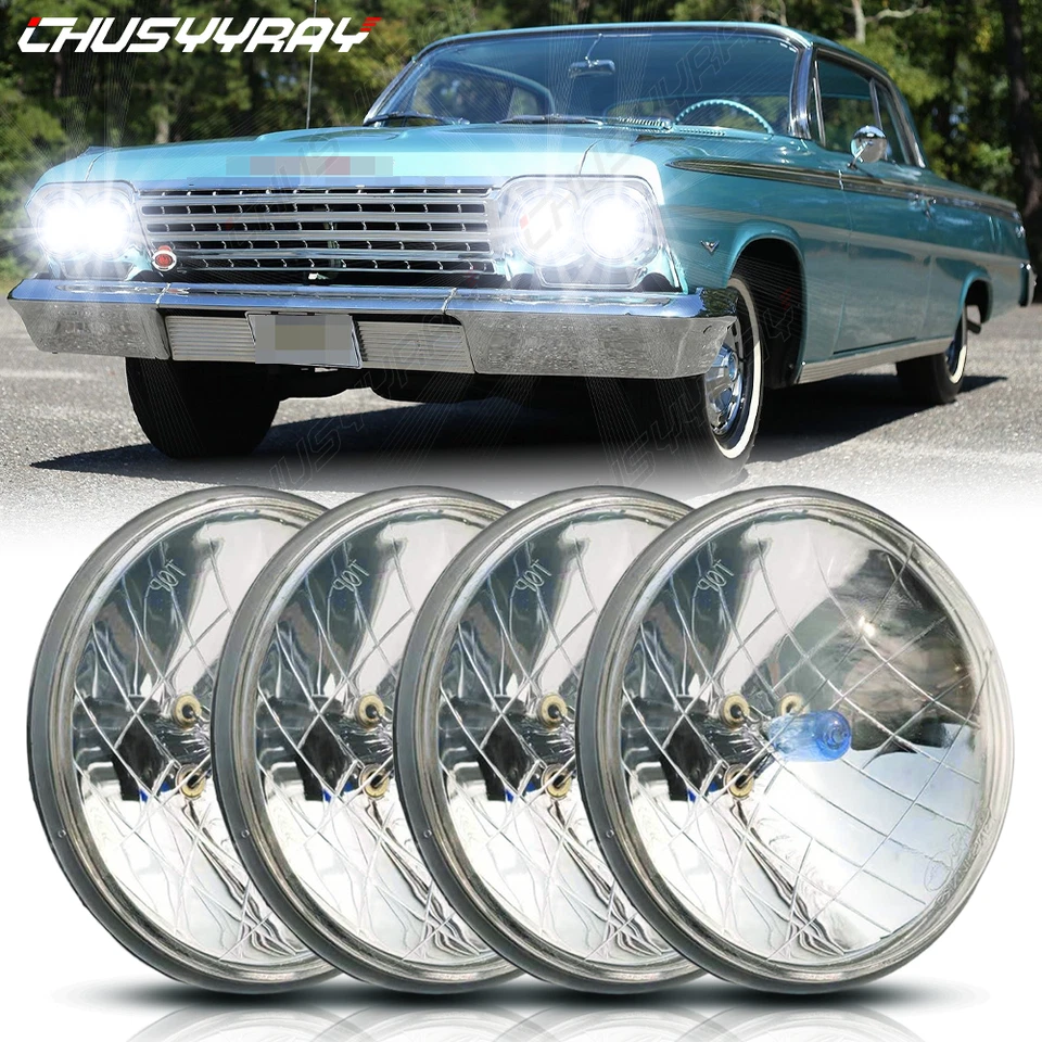 4pcs 5 3/4" 5.75 Halogen Headlights HI/LO Halo DRL for Pontiac GTO Grand Prix - Image 1 of 4