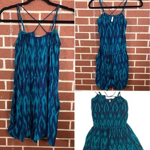 Xhilaration Juniors Navy Blue Turquoise Tied Waist Sleeveless Romper, Size XS - Picture 1 of 8