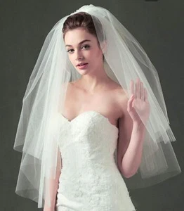 Bridal Wedding Veils Short 2 Tier White Tulle Blusher Veil Comb Hair Accessories - Picture 1 of 6