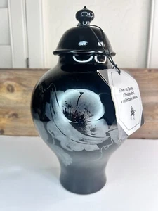Fenton Ginger Jar Urn Silver on Ebony Glass Vase HP by Genel  - 10" - Picture 1 of 10