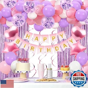Happy Birthday Decorations for Women Girls - 50 PCS Purple Pink Birthday Deco - Picture 1 of 5
