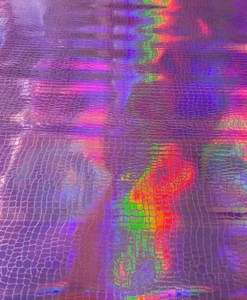 Pink Hologram crocodile scale faux leather vinyl Upholstery fabric - Picture 1 of 2