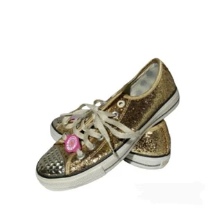 Daddys Money Sparkly Sneakers Gold Womens 7.5  -Lace Up -Low Top *MINOR WEAR* - Picture 1 of 9