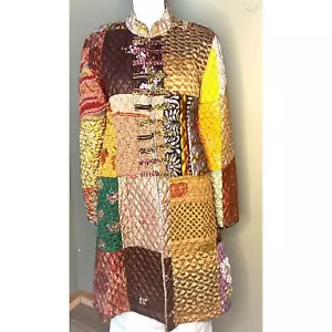 Sacred Threads Patchwork Quilted Boho Jacket Kimono Artsy Colorful Size L/XL - Picture 1 of 10
