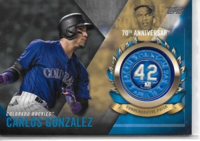 2017 Topps Series 1 Baseball Jackie Robinson Logo Patch Carlos Gonzalez Rockies - Image 1 of 2
