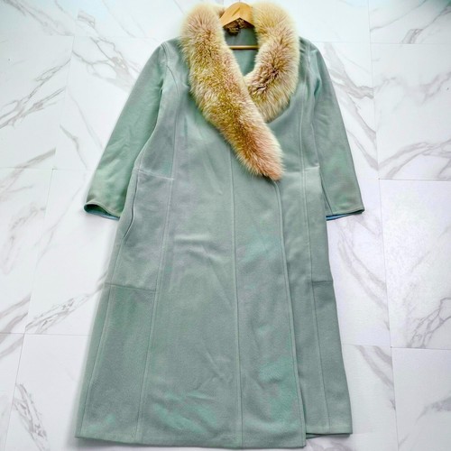 FENDI Cashmere 100% Cappotto Lungo Rosa Pelliccia di Volpe Blu Vera Pelliccia Taglia:(XL) DAL GIAPPONE
