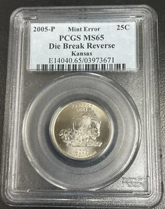 2009 P 25C DIE BREAK REVERSE PCGS MS 65 MINT ERROR KANSAS WASHINGTON QUARTER - Picture 1 of 3