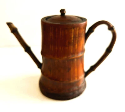 Rare OOAK Antique Carved  Bamboo Chinese Teapot Coffee 8x5” Chinoiserie - Image 1 of 4