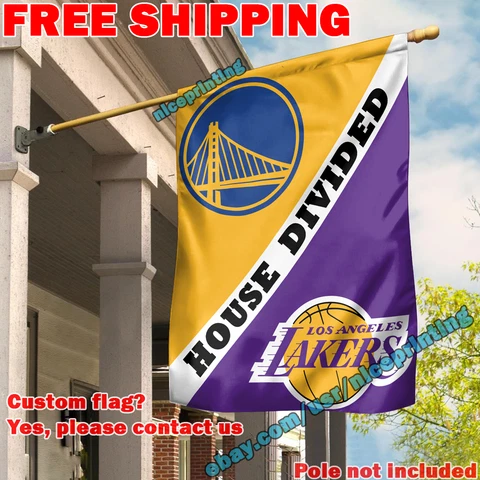 Golden State Warriors vs. Los Angeles Lakers House Divided Flag Banner 28x40" Cover