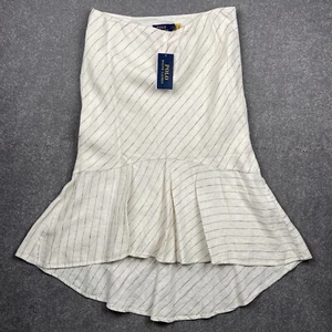 Polo Ralph Lauren Cream White Black Stripes Linen Midi Skirt Size 8 M New & Tags - Picture 1 of 8