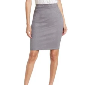 Susana Monaco Slim Faux Suede Midi Skirt In Silver NWT Size XS - Picture 1 of 9