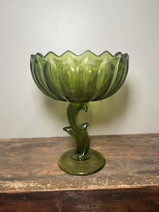 Vtg 1970’s Indiana Glass Lotus Blossom Compote Bowl, Iridescent Lime Green, MCM - Picture 1 of 11