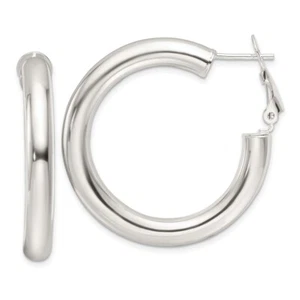 35.4mm Sterling Silver Polished 35x5mm Omega Back Round Hoop Earrings - Picture 1 of 4
