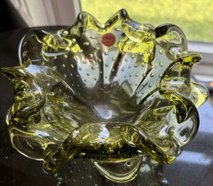 Mid Century Modern grün farbige Murano Kunst Glas Schale 7,5" - Bild 1 von 12