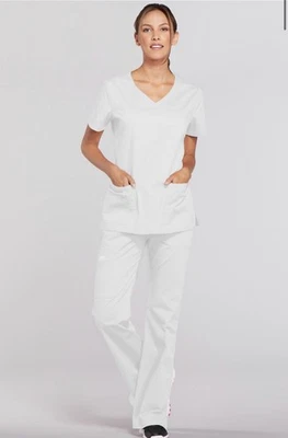 NWT Women’s Cherokee Workwear Scrubs Core Bottoms & Top White LG. Pockets  - Image 1 of 4