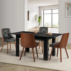 Oikiture 160cm Extendable Dining Table with 4PCS Dining Chairs PU Leather Black - Picture 1 of 10