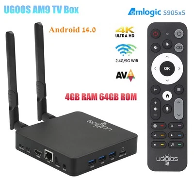 UGOOS AM9 TV Box Android 14 Amlogic S905x5 4G 64G WiFi 1000M AV1 H.265 4K TV Box - Image 1 of 4