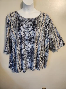 Catherines Blue Abstract Pattern 3/4 Sleeve Casual Top Shirt Boho 3X 26 28 - Picture 1 of 6