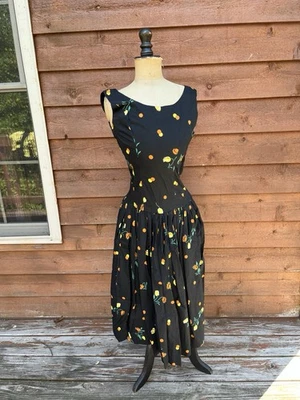 Vintage 1960s 1950’s Floral Garden Print Cotton Full Skirt Fit Flare Sundress  - Image 1 of 4