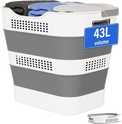 Cesta de lavandería plegable 43L (11,5 galones) con asas, 1 paquete, gris  Foto 1 de 4