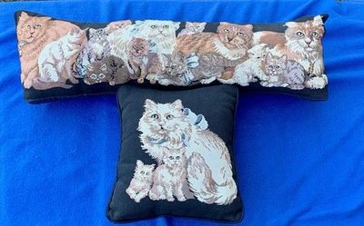 Cat Tapestry Accent Pillows Cats KittensBlack Back 26” And 10” Vintage Adorable - Image 1 of 4
