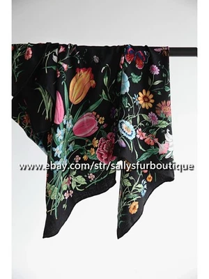 Sallys Jacquard 70% Cashmere & 30% Silk Wrap Scarf Floral Print 2 Face Shawl 53" - Image 1 of 4