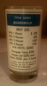 Vintage Monopoly Highball Cocktail Glass Boardwalk & Park Place Deed 6 Inch Tall - Picture 1 of 4