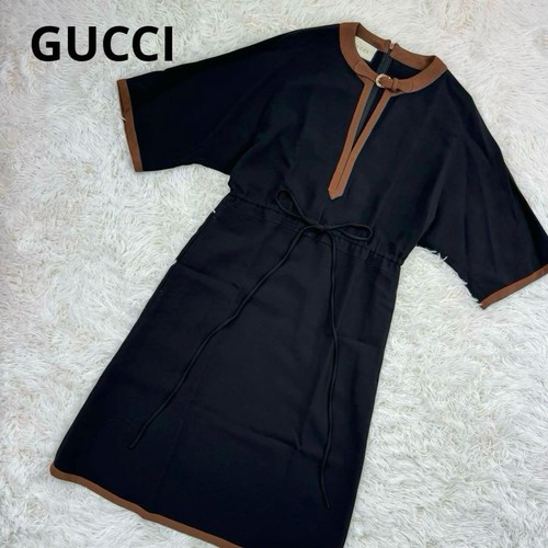 GUCCI Abito lungo manica 3 4 rayon nero x marrone 36 S 84726c