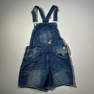 Levi’s Shortalls Size 14 Women’s Blue Denim Overalls Double Red Tab Distressed - Picture 1 of 14