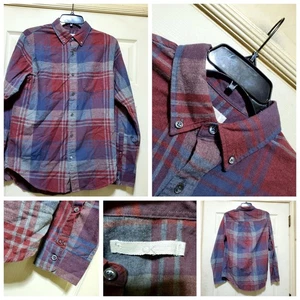 Outerknown Shirt Mens Small Red Blue Plaid Button Down Cotton Casual Flannel - Picture 1 of 15